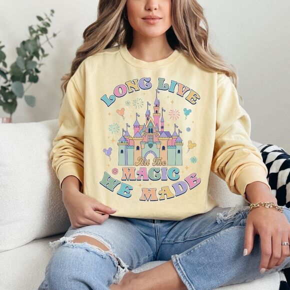 Disney Parks Castle Pastel Rainbow Magic We Made Sweatshirt - Picture 7 of 14